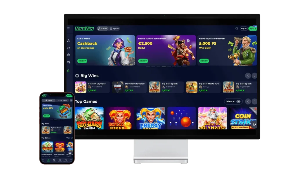 NineWin Casino Official Platform desktop and mobile version