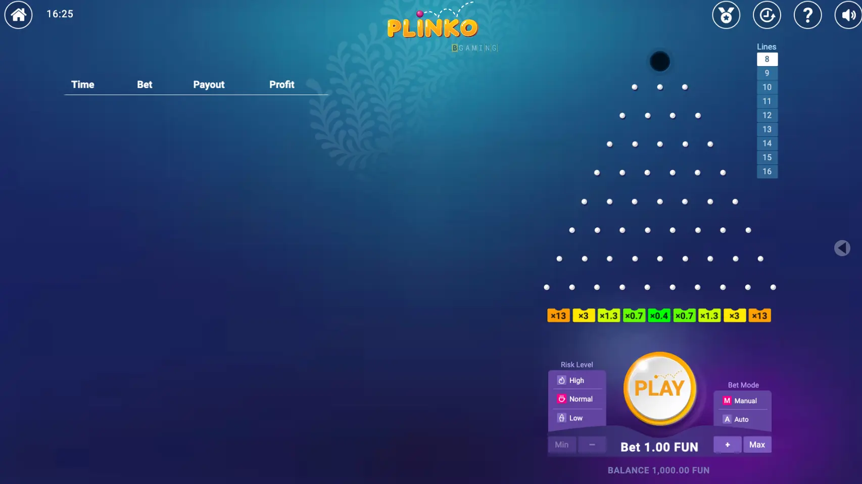 Example of Plinko Medium-risk
